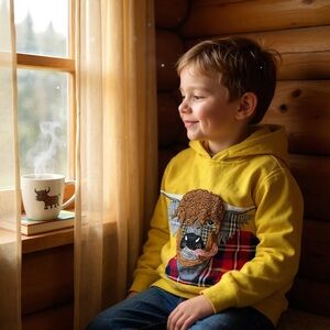 Mini Boden Boys Highland Cow Appliqué Hoodie